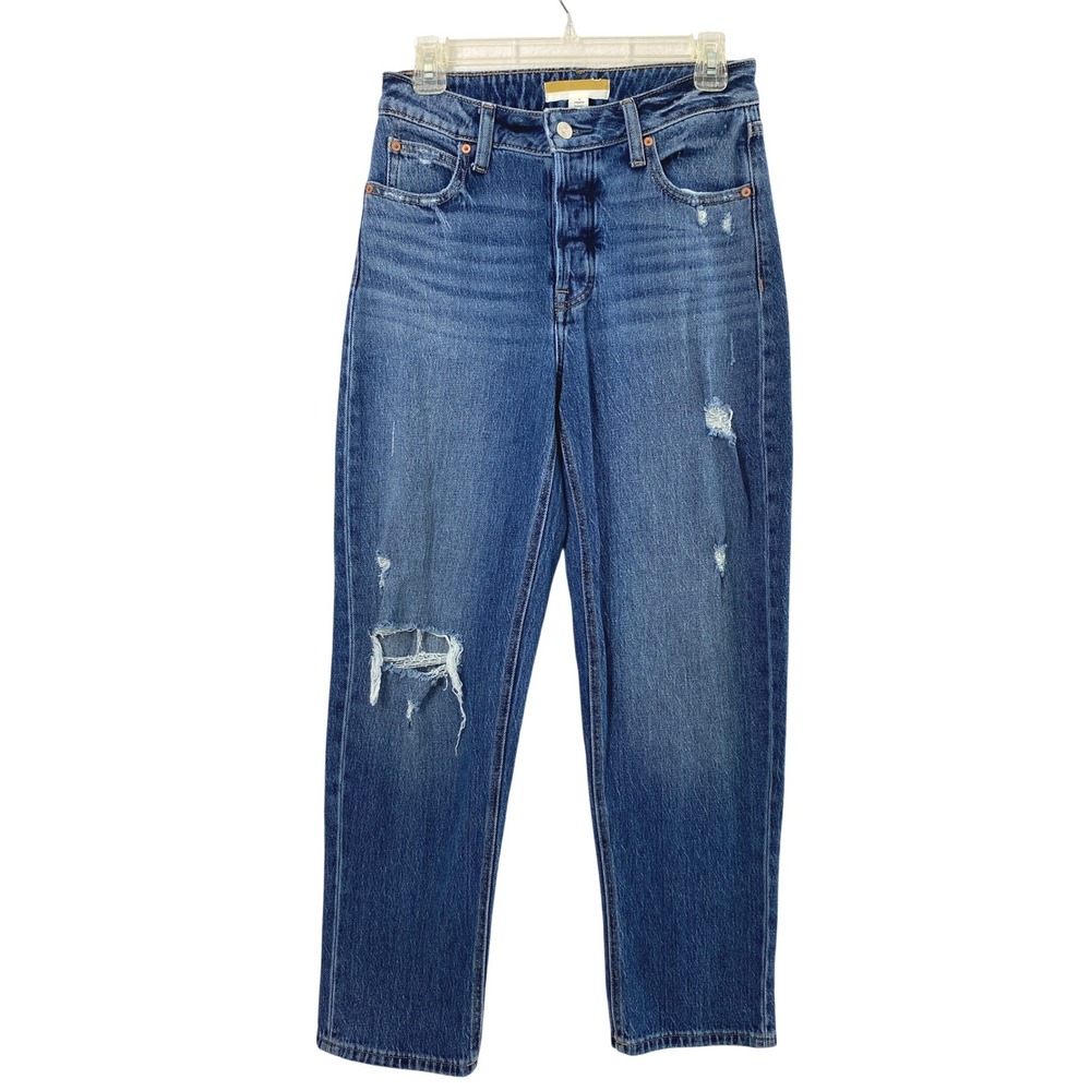 Maurices Button Fly Jeans Womens 4 High Rise Straight Distress Medium Wash Denim
